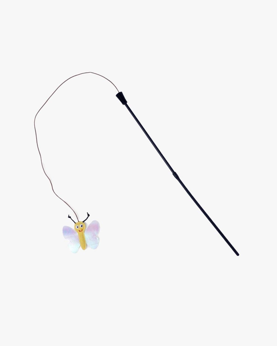 Plush butterfly cat teaser wand toy on white background