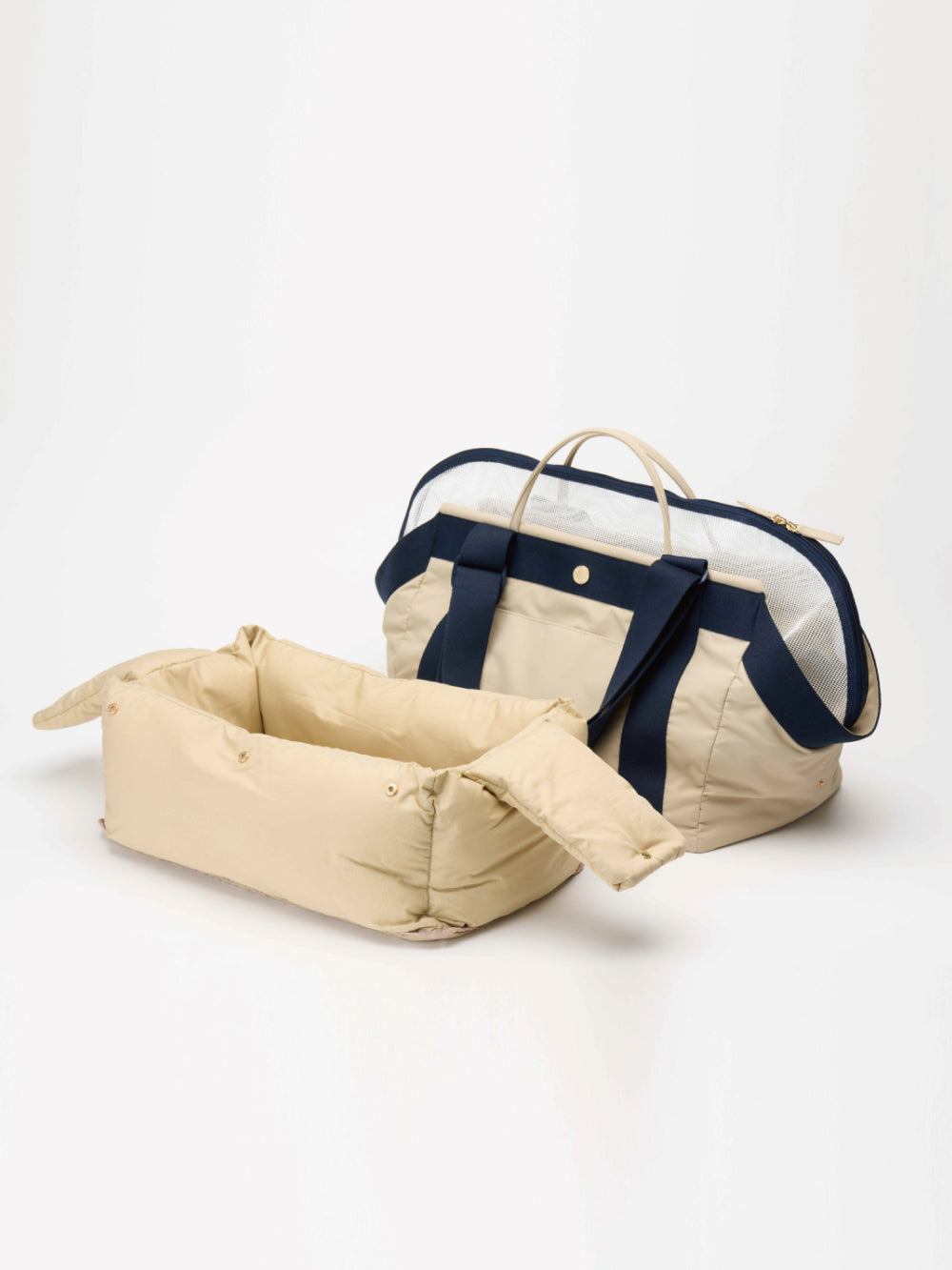 Mesh side panels of the Bagel Bag for ventilation and visibility for pets.