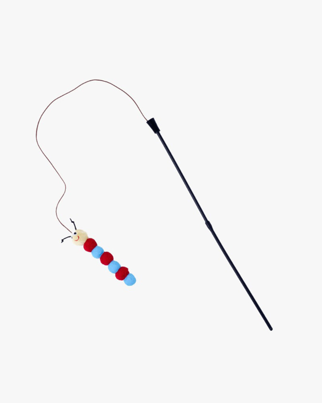 Plush caterpillar cat teaser wand toy on white background