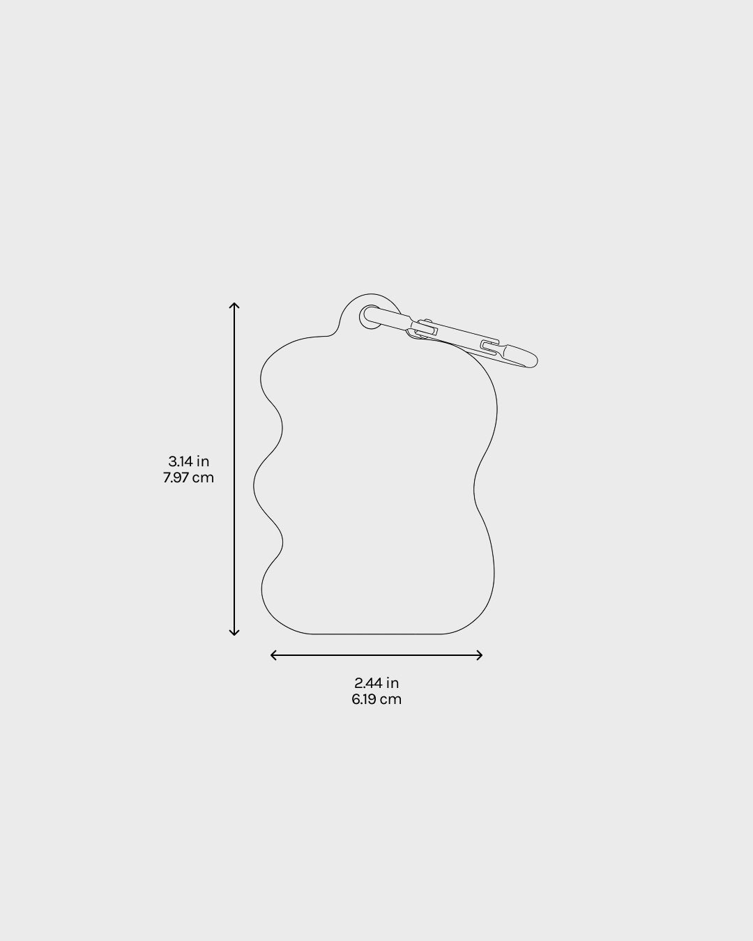 Size guide diagram of the oat silicone dog treat dispenser showing dimensions for clip-on carry.
