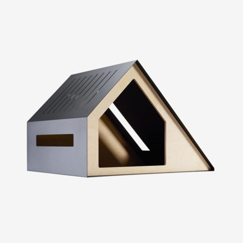 Deauville pet house with a minimalist design, featuring an elongated window and a premium cushion inside.